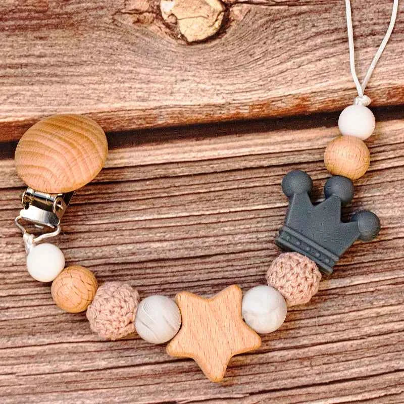 Chaîne de sucette personnalisée en bois pour bébé, perle en silicone, anneau de dentition, pendentif, cadeau pour nouveau-né