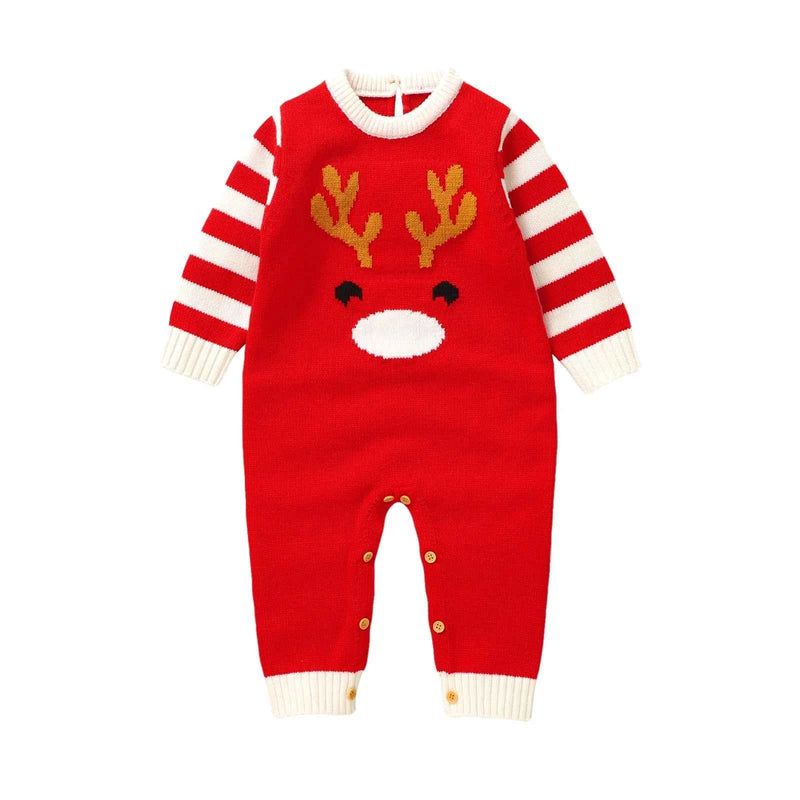 Barboteuse de Noël mignonne et tendance pour bébé, motif élan, vêtements tricotés pour nouveau-né, garçons et filles, 0 à 18 mois, manches longues, salopette chaude