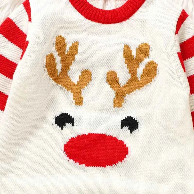 Barboteuse de Noël mignonne et tendance pour bébé, motif élan, vêtements tricotés pour nouveau-né, garçons et filles, 0 à 18 mois, manches longues, salopette chaude